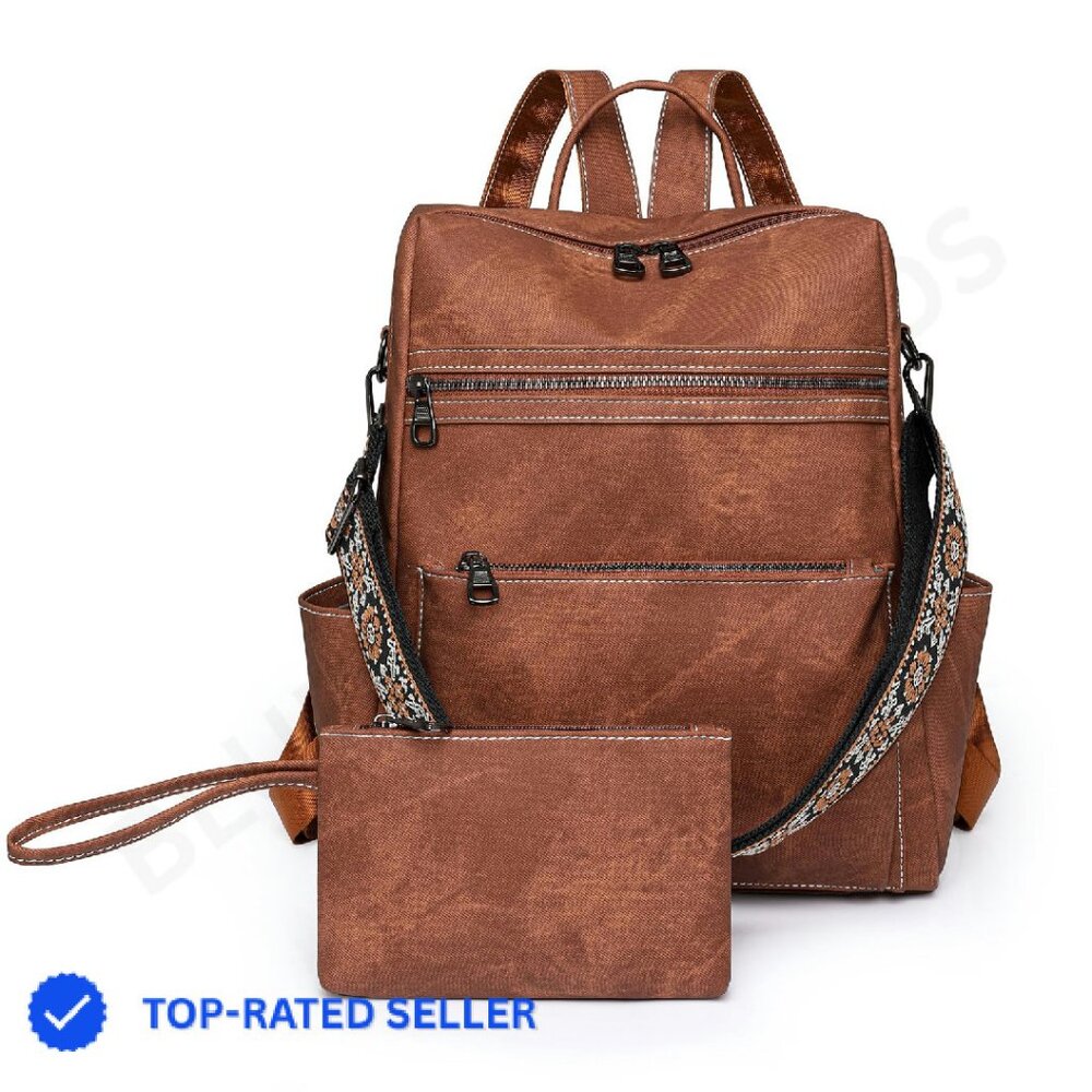 Pu Leather Backpack Purse Waterproof Anti-Theft Fashion Multi-Pocket Travel Bag